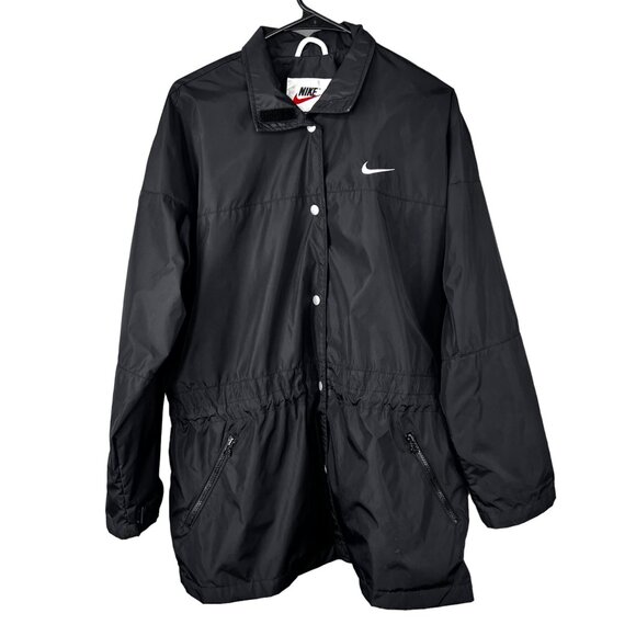 Vintage 90s Nike Jacket Cinch Waist Windbreaker Snap Front size M 8-10 Women Bla - Picture 1 of 8